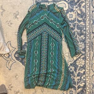 Free People Size S Chic Teal Patterned Long Sleeve Dress